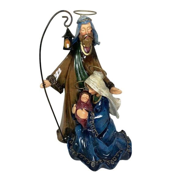 Unbranded Other - Nativity Figurine Joseph Mary Baby Jesus Hand Painted Resin Wood Christmas Decor